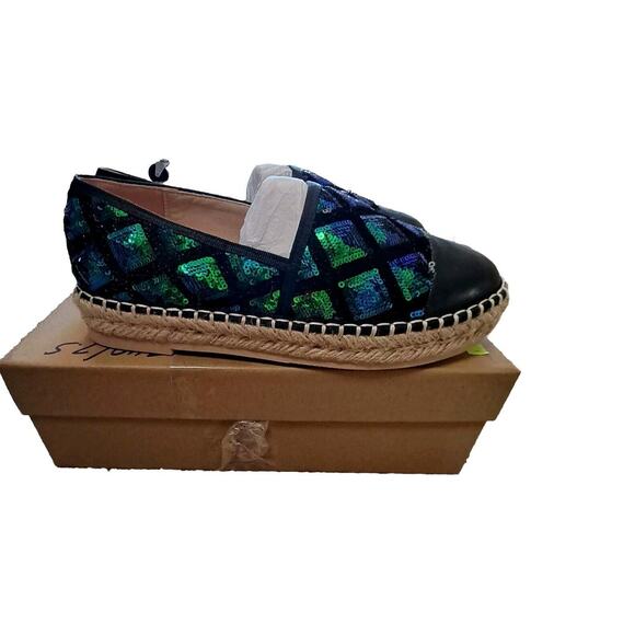 Jijixi Espadrille Green Black sequin slip on flats 240 US 7.5 St. Patrick Day - Picture 1 of 6
